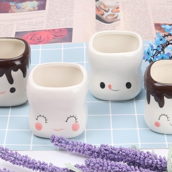 Cute Marshmallow Face Mugs 4 Piece - Picture 2 of 4